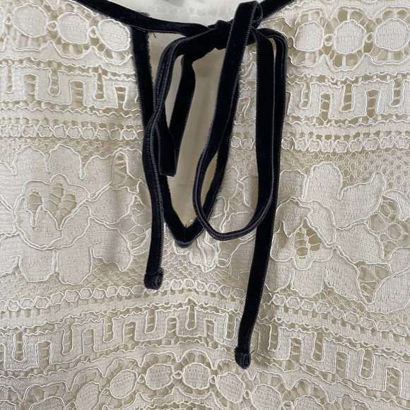 Talbots Womens Layered Lace Velvet Trim Keyhole Ruffle Blouse sz XL Ivory Classy - Picture 3 of 14